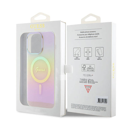 iPhone 15 Pro Max Kılıf Guess Orjinal Lisanslı M-safe Şarj Özellikli Yazı Logolu Iridescent Kapak