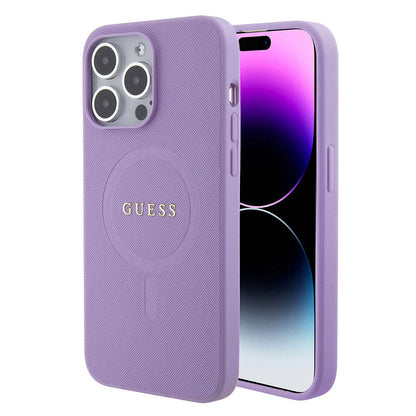 iPhone 15 Pro Max Kılıf Guess Orjinal Lisanslı M-safe Şarj Özellikli Yazı Logolu Saffiano Kapak