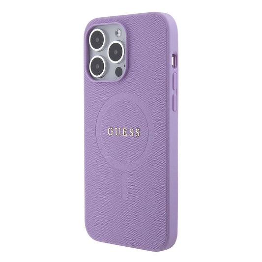 iPhone 15 Pro Max Kılıf Guess Orjinal Lisanslı M-safe Şarj Özellikli Yazı Logolu Saffiano Kapak