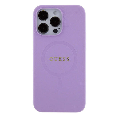 iPhone 15 Pro Max Kılıf Guess Orjinal Lisanslı M-safe Şarj Özellikli Yazı Logolu Saffiano Kapak