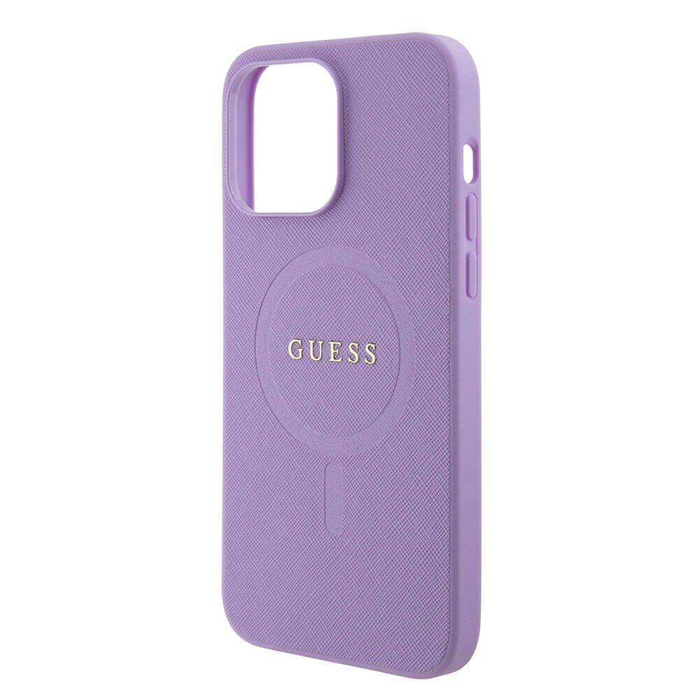 iPhone 15 Pro Max Kılıf Guess Orjinal Lisanslı M-safe Şarj Özellikli Yazı Logolu Saffiano Kapak
