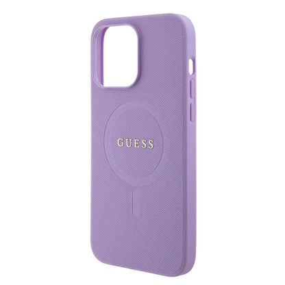 iPhone 15 Pro Max Kılıf Guess Orjinal Lisanslı M-safe Şarj Özellikli Yazı Logolu Saffiano Kapak