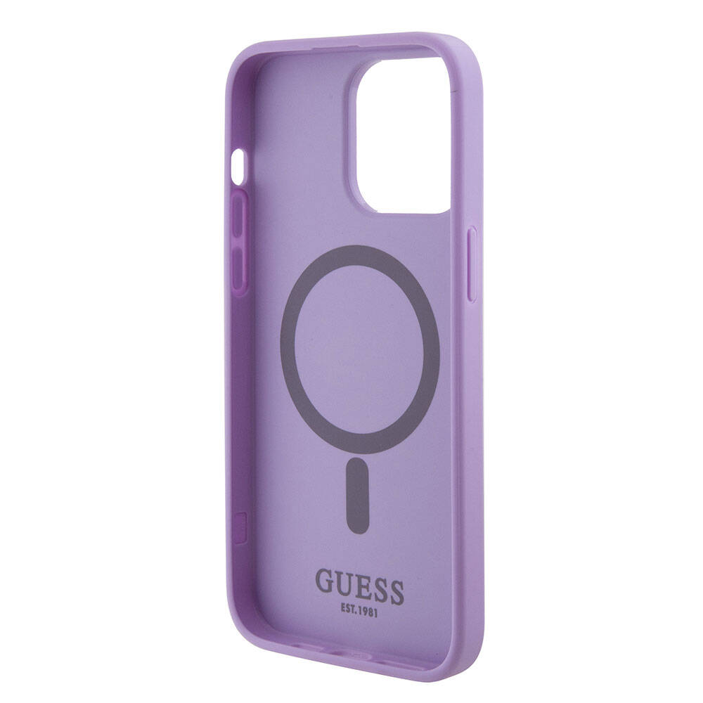 iPhone 15 Pro Max Kılıf Guess Orjinal Lisanslı M-safe Şarj Özellikli Yazı Logolu Saffiano Kapak