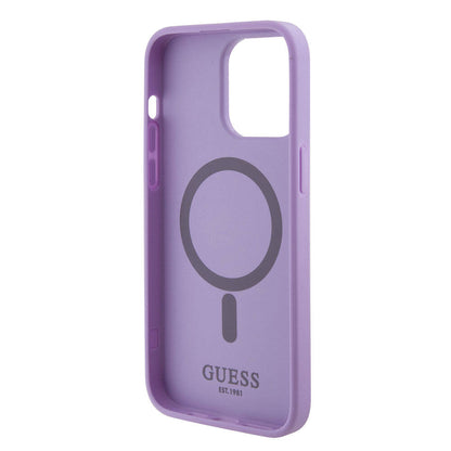iPhone 15 Pro Max Kılıf Guess Orjinal Lisanslı M-safe Şarj Özellikli Yazı Logolu Saffiano Kapak