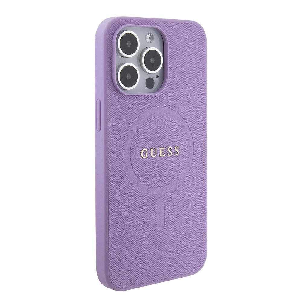 iPhone 15 Pro Max Kılıf Guess Orjinal Lisanslı M-safe Şarj Özellikli Yazı Logolu Saffiano Kapak