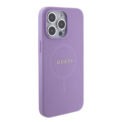 iPhone 15 Pro Max Kılıf Guess Orjinal Lisanslı M-safe Şarj Özellikli Yazı Logolu Saffiano Kapak