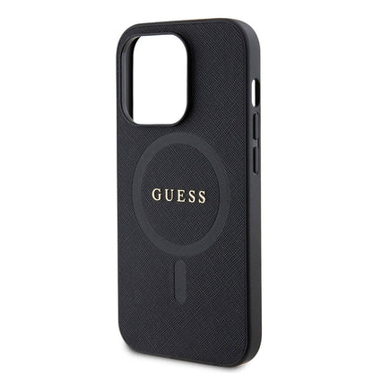 iPhone 15 Pro Max Kılıf Guess Orjinal Lisanslı M-safe Şarj Özellikli Yazı Logolu Saffiano Kapak