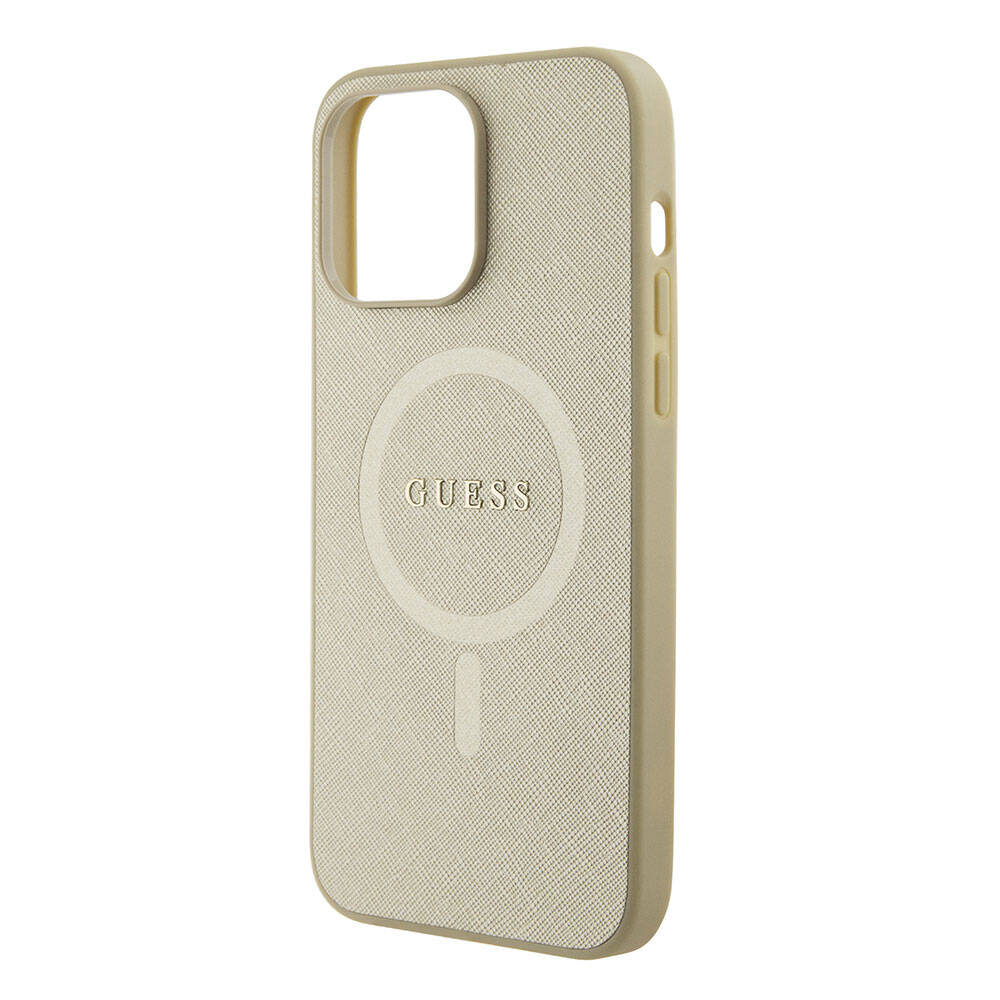 iPhone 15 Pro Max Kılıf Guess Orjinal Lisanslı M-safe Şarj Özellikli Yazı Logolu Saffiano Kapak