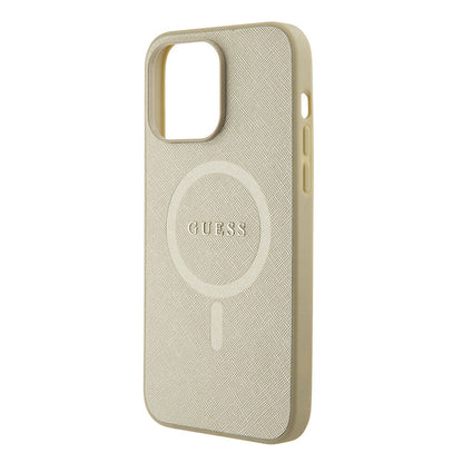 iPhone 15 Pro Max Kılıf Guess Orjinal Lisanslı M-safe Şarj Özellikli Yazı Logolu Saffiano Kapak
