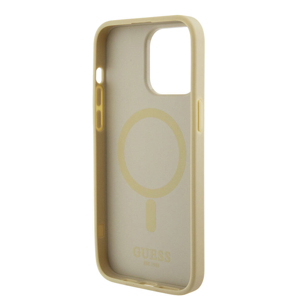 iPhone 15 Pro Max Kılıf Guess Orjinal Lisanslı M-safe Şarj Özellikli Yazı Logolu Saffiano Kapak