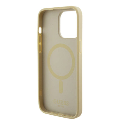 iPhone 15 Pro Max Kılıf Guess Orjinal Lisanslı M-safe Şarj Özellikli Yazı Logolu Saffiano Kapak