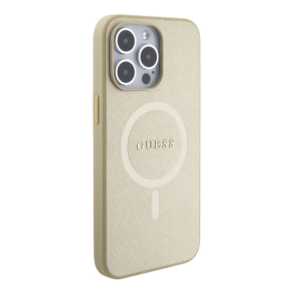 iPhone 15 Pro Max Kılıf Guess Orjinal Lisanslı M-safe Şarj Özellikli Yazı Logolu Saffiano Kapak