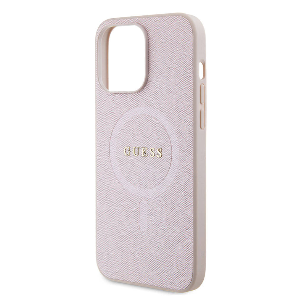 iPhone 15 Pro Max Kılıf Guess Orjinal Lisanslı M-safe Şarj Özellikli Yazı Logolu Saffiano Kapak