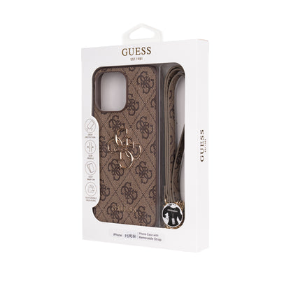 iPhone 15 Pro Max Kılıf Guess Orjinal Lisanslı PU Deri 4G Büyük Metal Logolu Çapraz Vücut Askılı Kapak