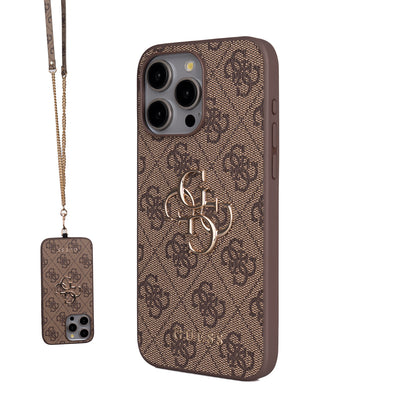 iPhone 15 Pro Max Kılıf Guess Orjinal Lisanslı PU Deri 4G Büyük Metal Logolu Çapraz Vücut Askılı Kapak