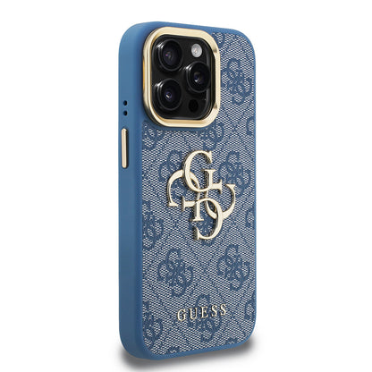 iPhone 15 Pro Max Kılıf Guess Orjinal Lisanslı PU Deri 4G Desenli Metal Büyük 4G ve Yazı Logolu Kamera Standlı Kapak