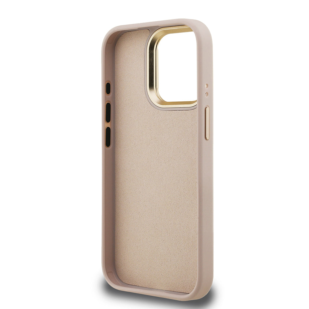 iPhone 15 Pro Max Kılıf Guess Orjinal Lisanslı PU Deri 4G Desenli Metal Büyük 4G ve Yazı Logolu Kamera Standlı Kapak