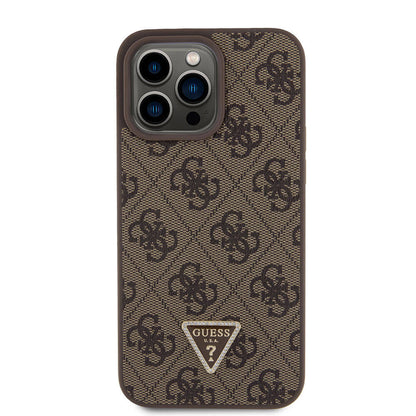 iPhone 15 Pro Max Kılıf Guess Orjinal Lisanslı PU Deri Askılı Taşlı Üçgen Logo 4G Desenli Strass Crossbody Kapak