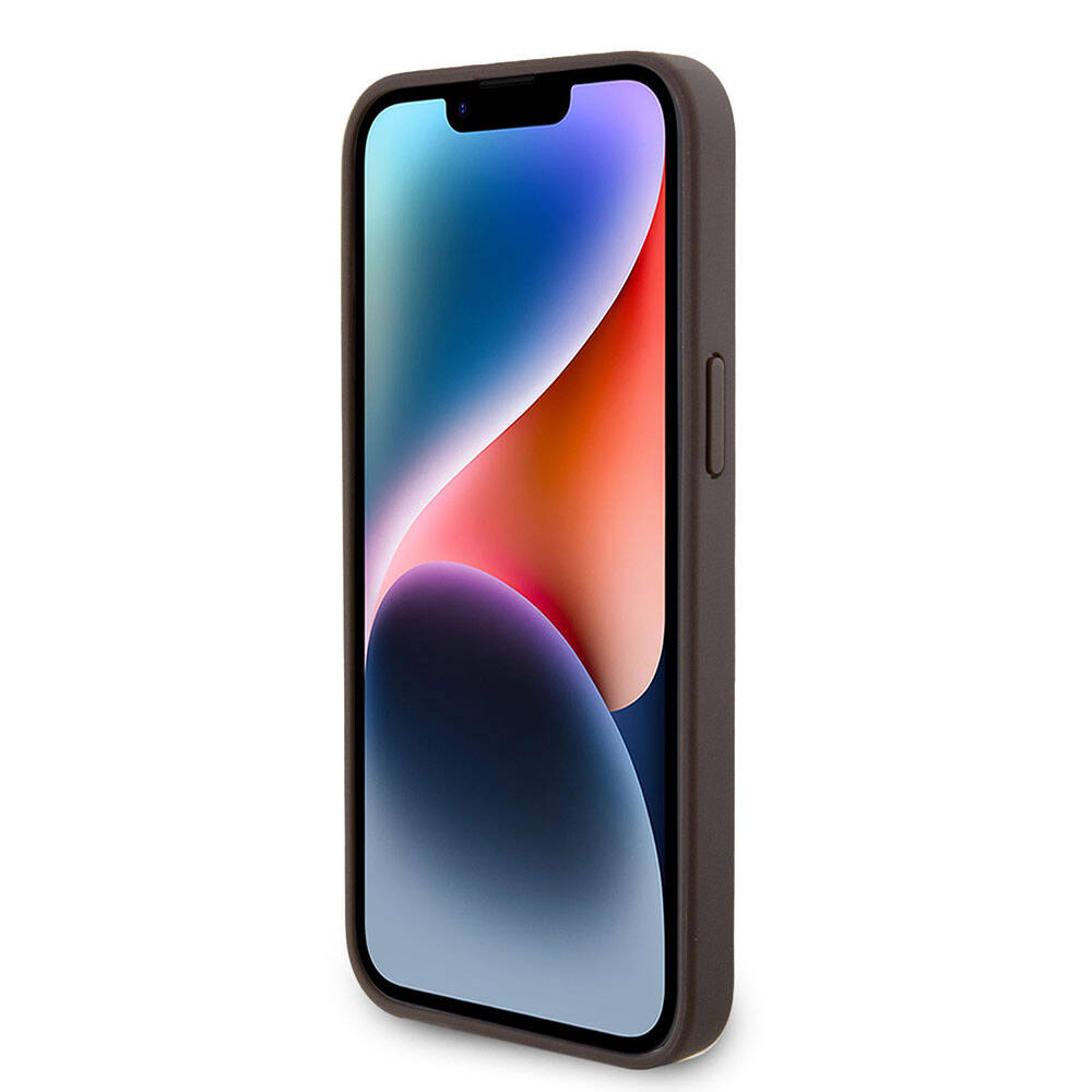 iPhone 15 Pro Max Kılıf Guess Orjinal Lisanslı PU Deri Askılı Taşlı Üçgen Logo 4G Desenli Strass Crossbody Kapak