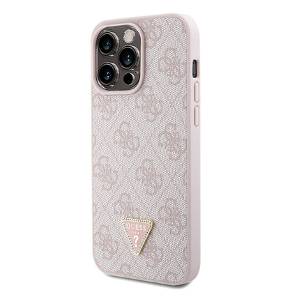 iPhone 15 Pro Max Kılıf Guess Orjinal Lisanslı PU Deri Askılı Taşlı Üçgen Logo 4G Desenli Strass Crossbody Kapak