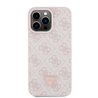 iPhone 15 Pro Max Kılıf Guess Orjinal Lisanslı PU Deri Askılı Taşlı Üçgen Logo 4G Desenli Strass Crossbody Kapak
