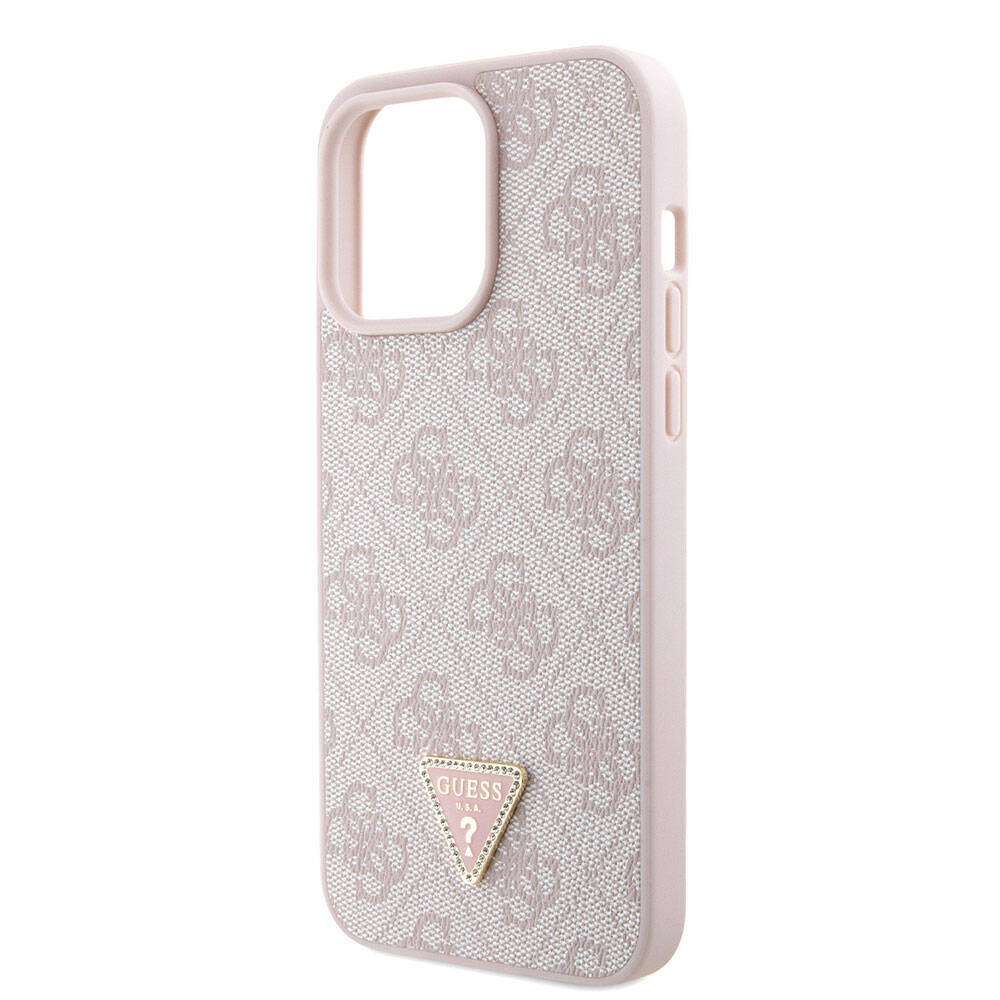 iPhone 15 Pro Max Kılıf Guess Orjinal Lisanslı PU Deri Askılı Taşlı Üçgen Logo 4G Desenli Strass Crossbody Kapak