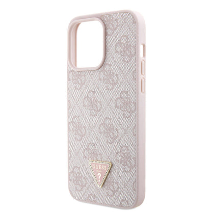 iPhone 15 Pro Max Kılıf Guess Orjinal Lisanslı PU Deri Askılı Taşlı Üçgen Logo 4G Desenli Strass Crossbody Kapak