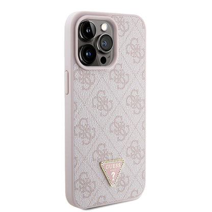 iPhone 15 Pro Max Kılıf Guess Orjinal Lisanslı PU Deri Askılı Taşlı Üçgen Logo 4G Desenli Strass Crossbody Kapak