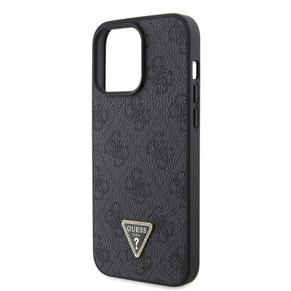 iPhone 15 Pro Max Kılıf Guess Orjinal Lisanslı PU Deri Taşlı Üçgen Logo 4G Desenli Strass Kapak