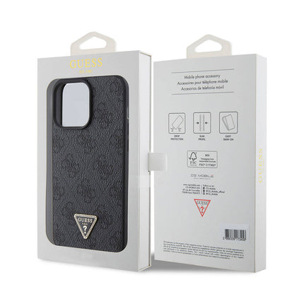 iPhone 15 Pro Max Kılıf Guess Orjinal Lisanslı PU Deri Taşlı Üçgen Logo 4G Desenli Strass Kapak