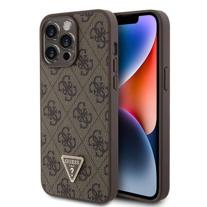 iPhone 15 Pro Max Kılıf Guess Orjinal Lisanslı PU Deri Taşlı Üçgen Logo 4G Desenli Strass Kapak