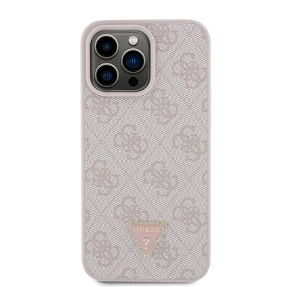 iPhone 15 Pro Max Kılıf Guess Orjinal Lisanslı PU Deri Taşlı Üçgen Logo 4G Desenli Strass Kapak