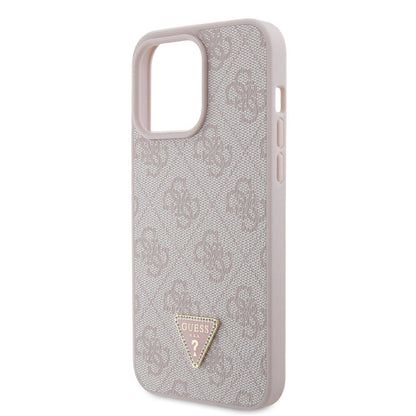 iPhone 15 Pro Max Kılıf Guess Orjinal Lisanslı PU Deri Taşlı Üçgen Logo 4G Desenli Strass Kapak