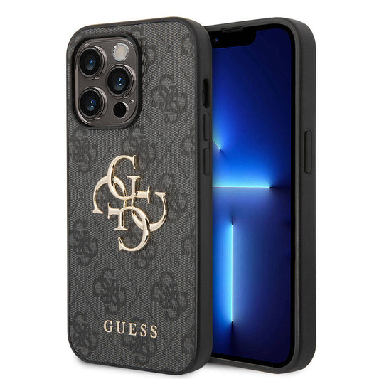 iPhone 15 Pro Max Kılıf Guess Orjinal Lisanslı PU Deri Yazı ve 4G Metal Logolu Desenli Kapak