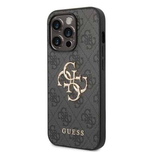 iPhone 15 Pro Max Kılıf Guess Orjinal Lisanslı PU Deri Yazı ve 4G Metal Logolu Desenli Kapak