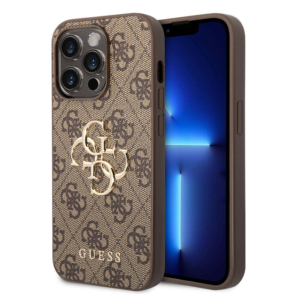 iPhone 15 Pro Max Kılıf Guess Orjinal Lisanslı PU Deri Yazı ve 4G Metal Logolu Desenli Kapak