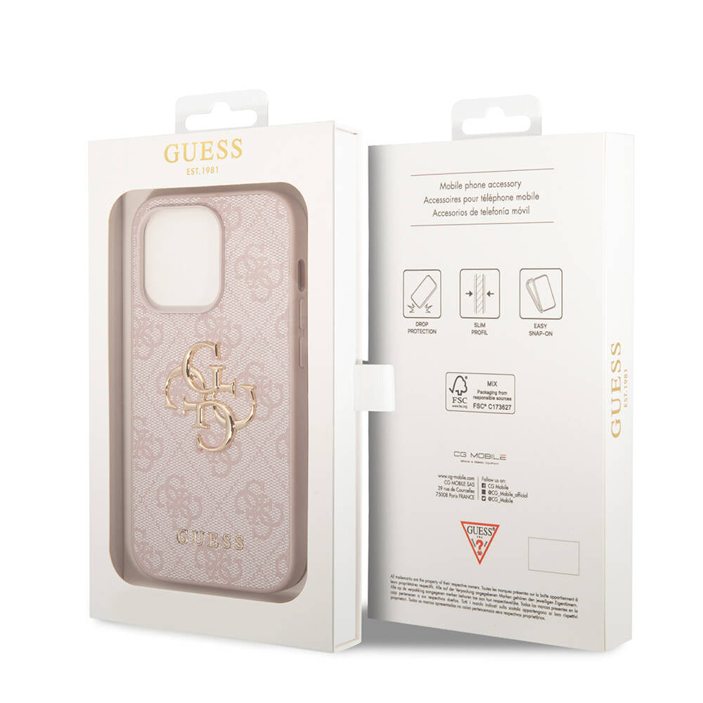 iPhone 15 Pro Max Kılıf Guess Orjinal Lisanslı PU Deri Yazı ve 4G Metal Logolu Desenli Kapak