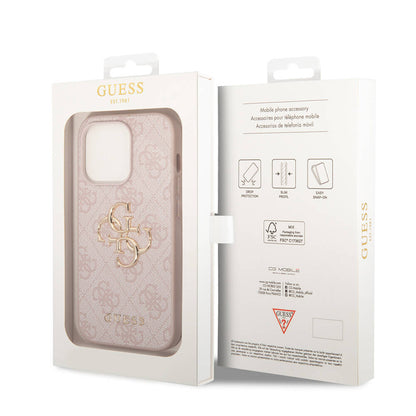 iPhone 15 Pro Max Kılıf Guess Orjinal Lisanslı PU Deri Yazı ve 4G Metal Logolu Desenli Kapak