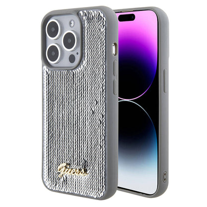 iPhone 15 Pro Max Kılıf Guess Orjinal Lisanslı Pullu Arka Yüzey Metal Yazı Logolu Sequin Script Kapak