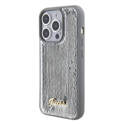 iPhone 15 Pro Max Kılıf Guess Orjinal Lisanslı Pullu Arka Yüzey Metal Yazı Logolu Sequin Script Kapak