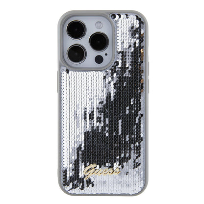 iPhone 15 Pro Max Kılıf Guess Orjinal Lisanslı Pullu Arka Yüzey Metal Yazı Logolu Sequin Script Kapak