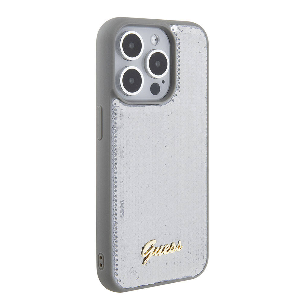 iPhone 15 Pro Max Kılıf Guess Orjinal Lisanslı Pullu Arka Yüzey Metal Yazı Logolu Sequin Script Kapak