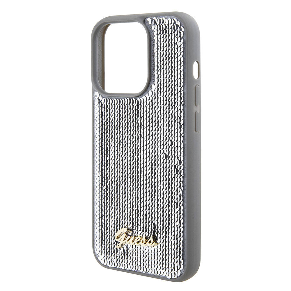 iPhone 15 Pro Max Kılıf Guess Orjinal Lisanslı Pullu Arka Yüzey Metal Yazı Logolu Sequin Script Kapak