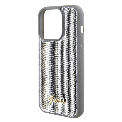 iPhone 15 Pro Max Kılıf Guess Orjinal Lisanslı Pullu Arka Yüzey Metal Yazı Logolu Sequin Script Kapak