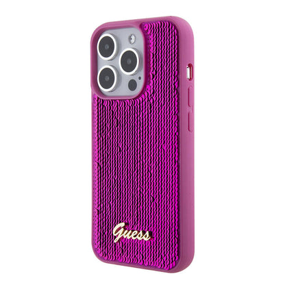 iPhone 15 Pro Max Kılıf Guess Orjinal Lisanslı Pullu Arka Yüzey Metal Yazı Logolu Sequin Script Kapak