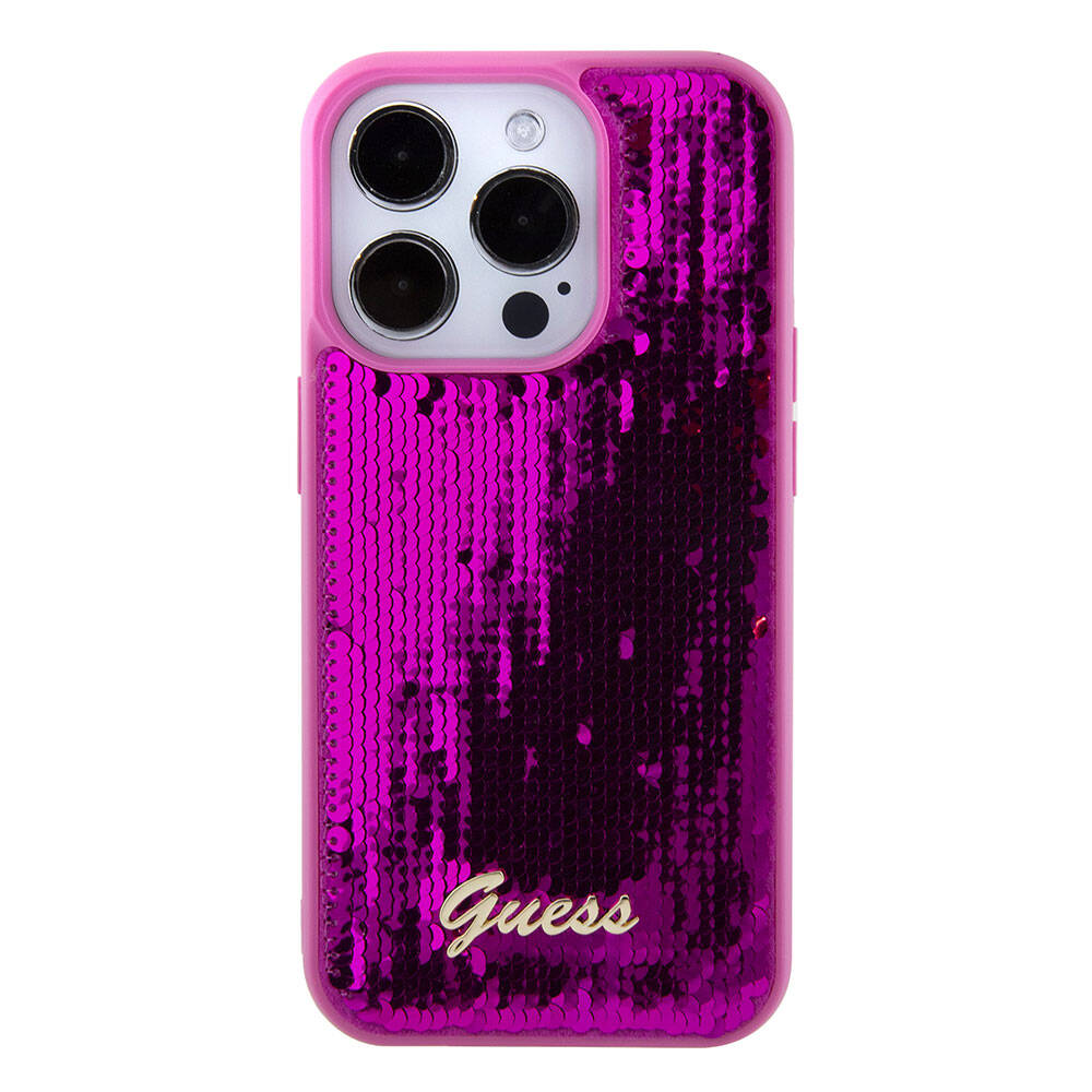 iPhone 15 Pro Max Kılıf Guess Orjinal Lisanslı Pullu Arka Yüzey Metal Yazı Logolu Sequin Script Kapak