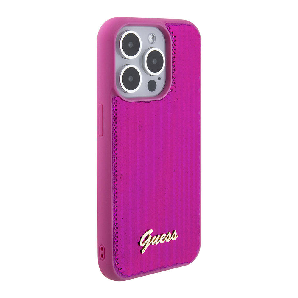 iPhone 15 Pro Max Kılıf Guess Orjinal Lisanslı Pullu Arka Yüzey Metal Yazı Logolu Sequin Script Kapak