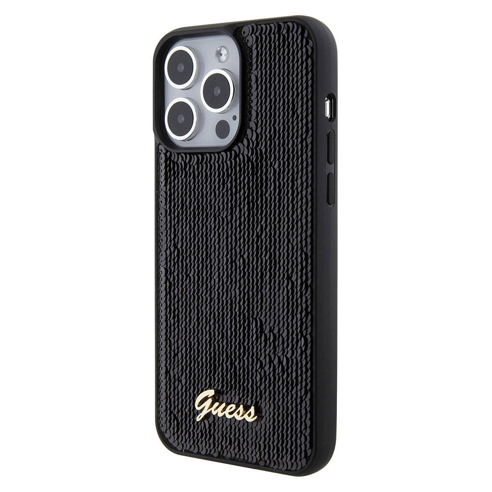 iPhone 15 Pro Max Kılıf Guess Orjinal Lisanslı Pullu Arka Yüzey Metal Yazı Logolu Sequin Script Kapak