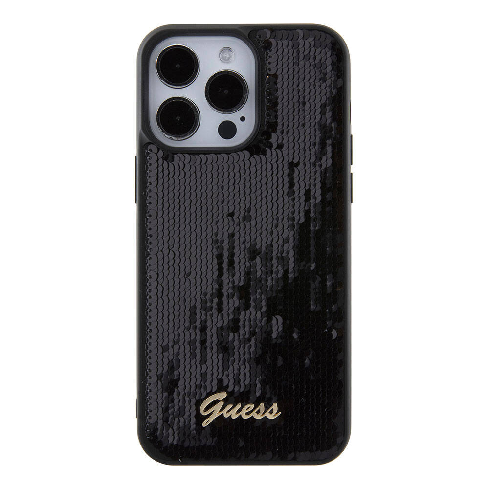 iPhone 15 Pro Max Kılıf Guess Orjinal Lisanslı Pullu Arka Yüzey Metal Yazı Logolu Sequin Script Kapak