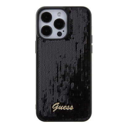 iPhone 15 Pro Max Kılıf Guess Orjinal Lisanslı Pullu Arka Yüzey Metal Yazı Logolu Sequin Script Kapak